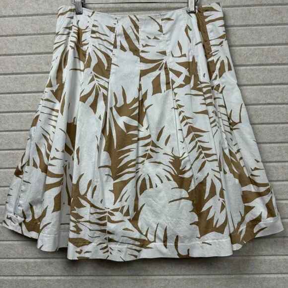 Talbots A-Line Skirt Tan Tropical Palm Leaf Print Size 12P - Picture 2 of 8